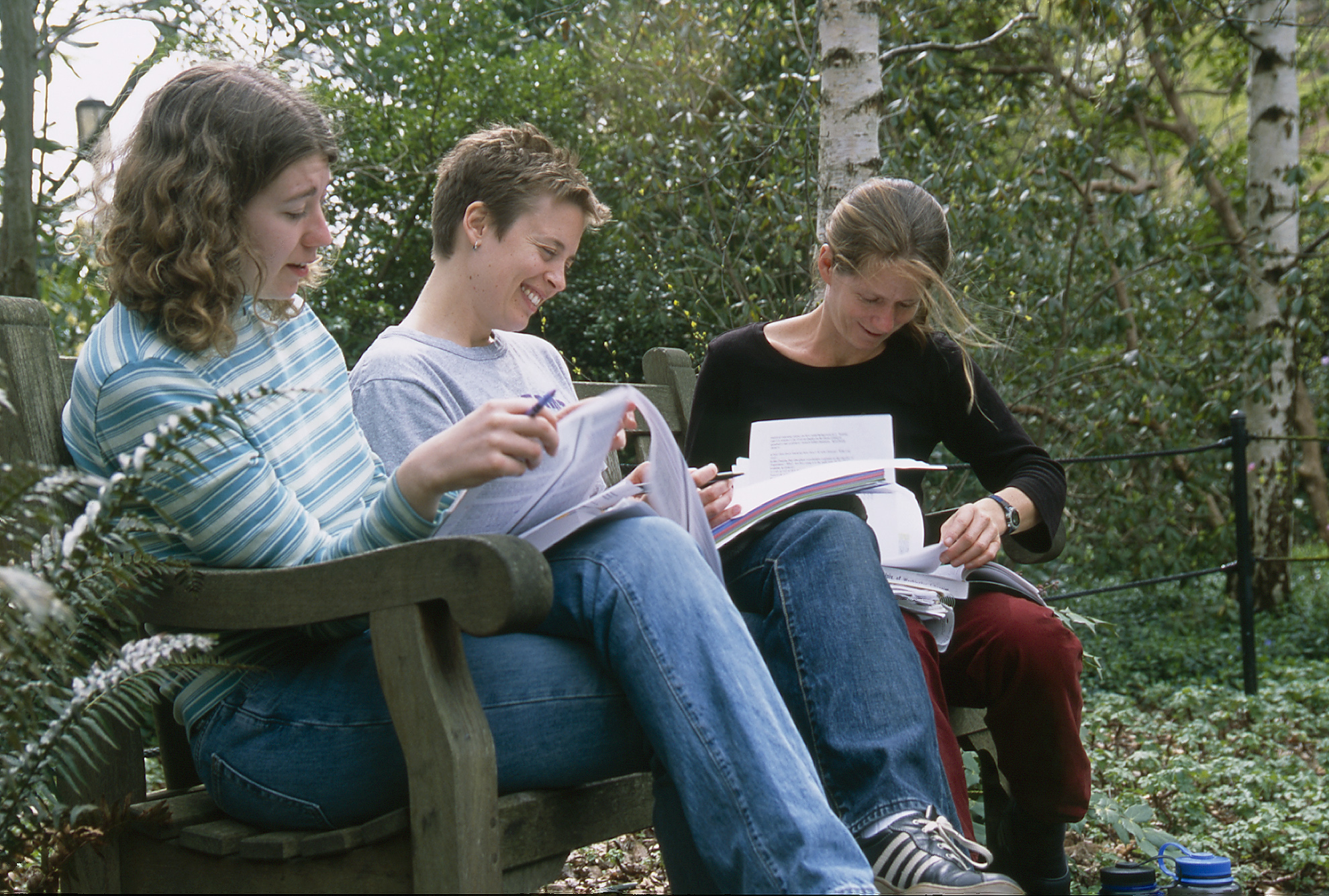 students studying on bench