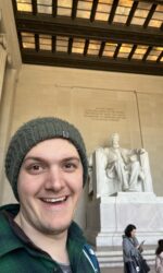 Jake in front of Lincoln statue