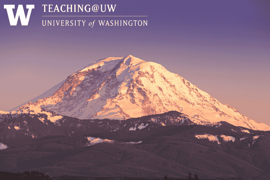 Mt. Rainier with Teaching@UW logo in upper left corner