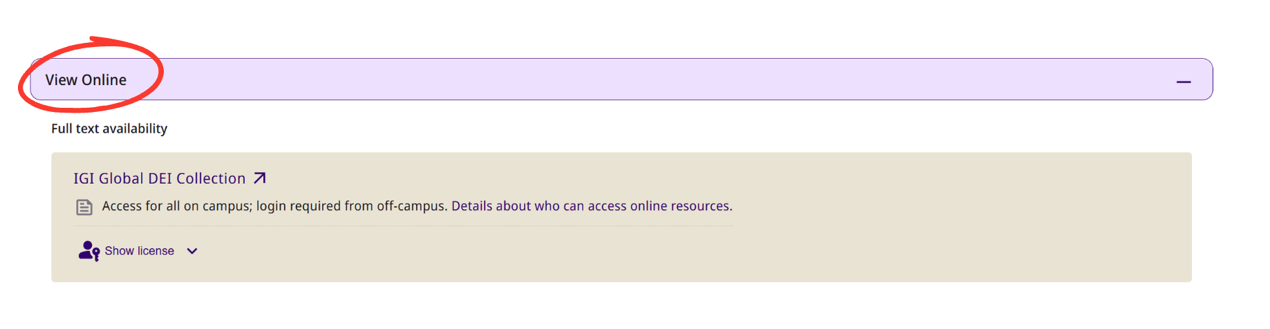 Screenshot showing the View Online section highlighted with a red circle.